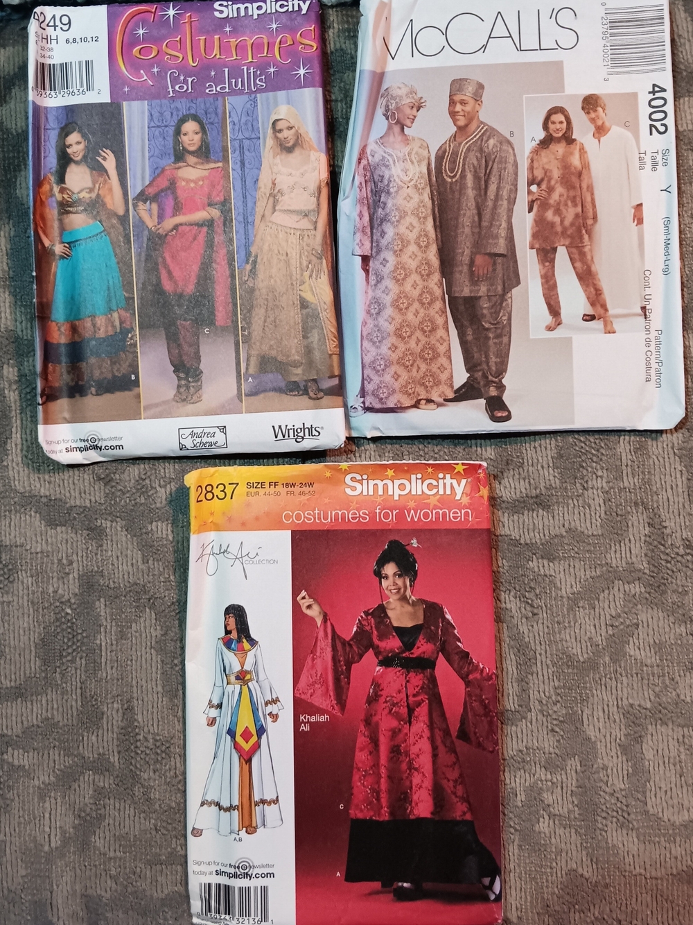 Simplicity & McCall's Costume Pattern Lot — Red, Teal, Purple